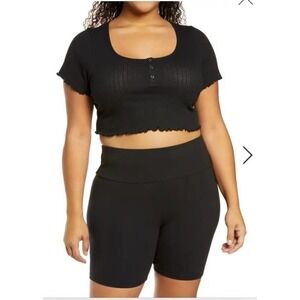 4/$25  NWT BP. Pointelle Rib Crop Henley In Black size 3X